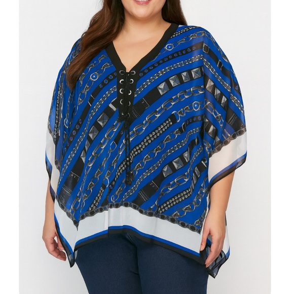 Michael Kors Chain Print Poncho Top MICHAEL Michael Kors blue and black - Picture 1 of 11